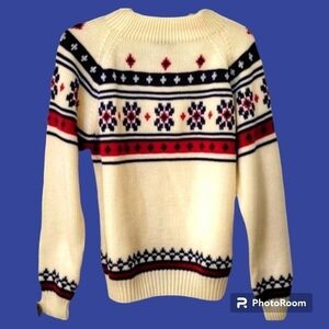 Vtg JCPENNEY 1970s Fair Isle Crew Neck Oversized Ski Grandpa Ski Sweater